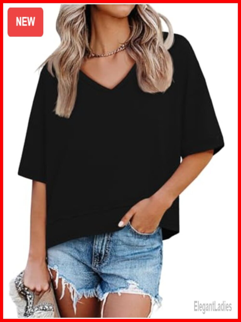Womens V Neck T Shirts Loose Fit Casual Summer Tops Tees Short Sleeve